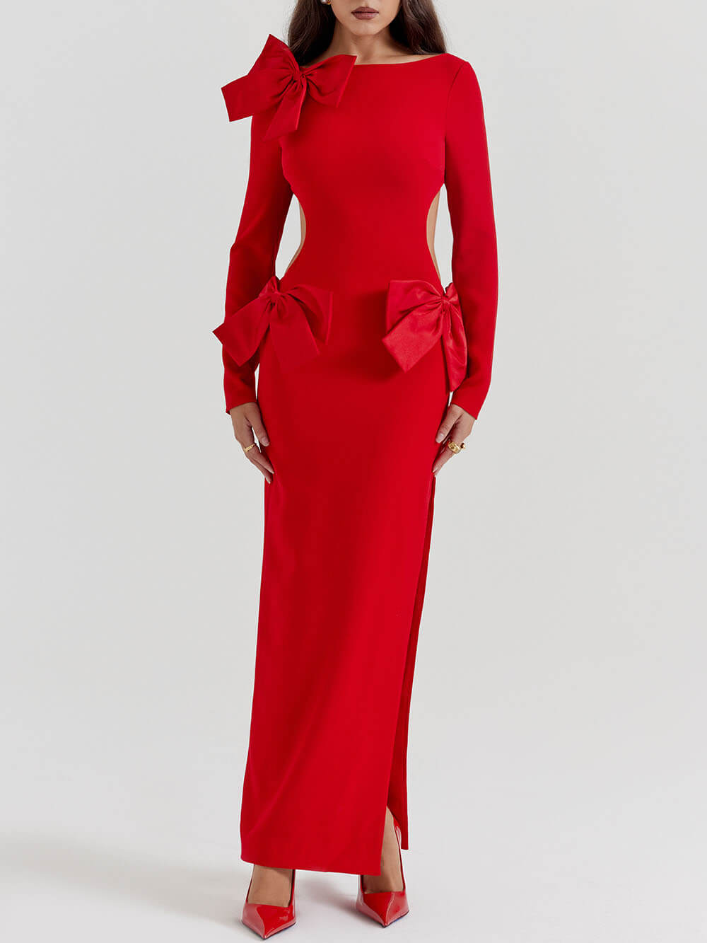 Red Bow Maxi Dress-Massicos