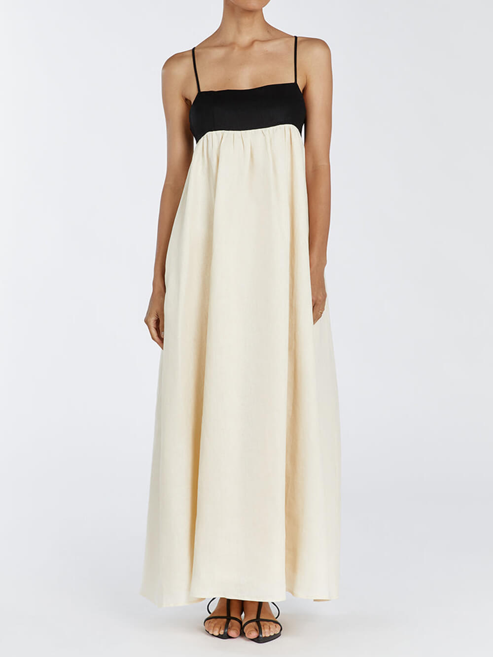Loose Suspender Black And White Patchwork Maxi Dress-Massicos