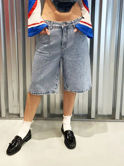 Light Blue Denim Sparkling Shorts-Massicos