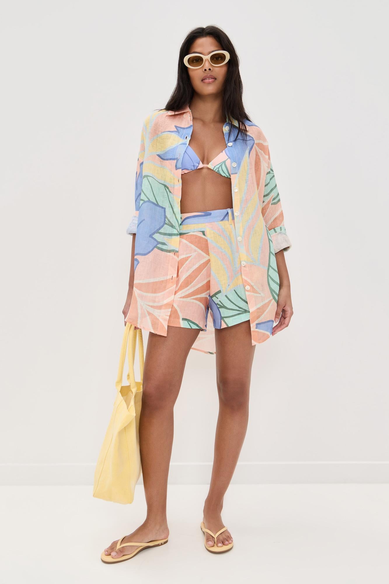Playa Boyfriend Tropical Leaf Printed Short Set-ROVOLE