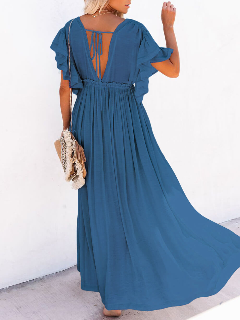 Button Cotton Linen Perfect Beach Boho Maxi Dress-Massicos