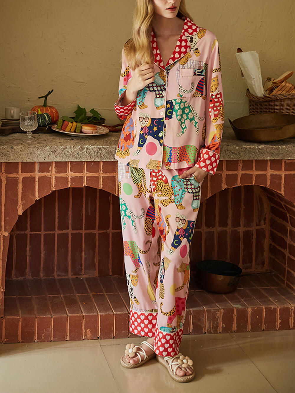 Dressing Leopard Print Silk Pajama Set-Massicos