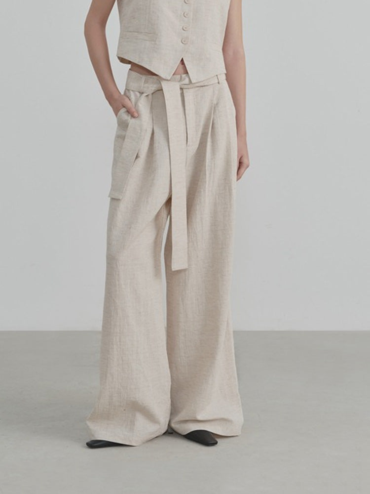 Wide-Leg Straight Linen Trousers-Massicos
