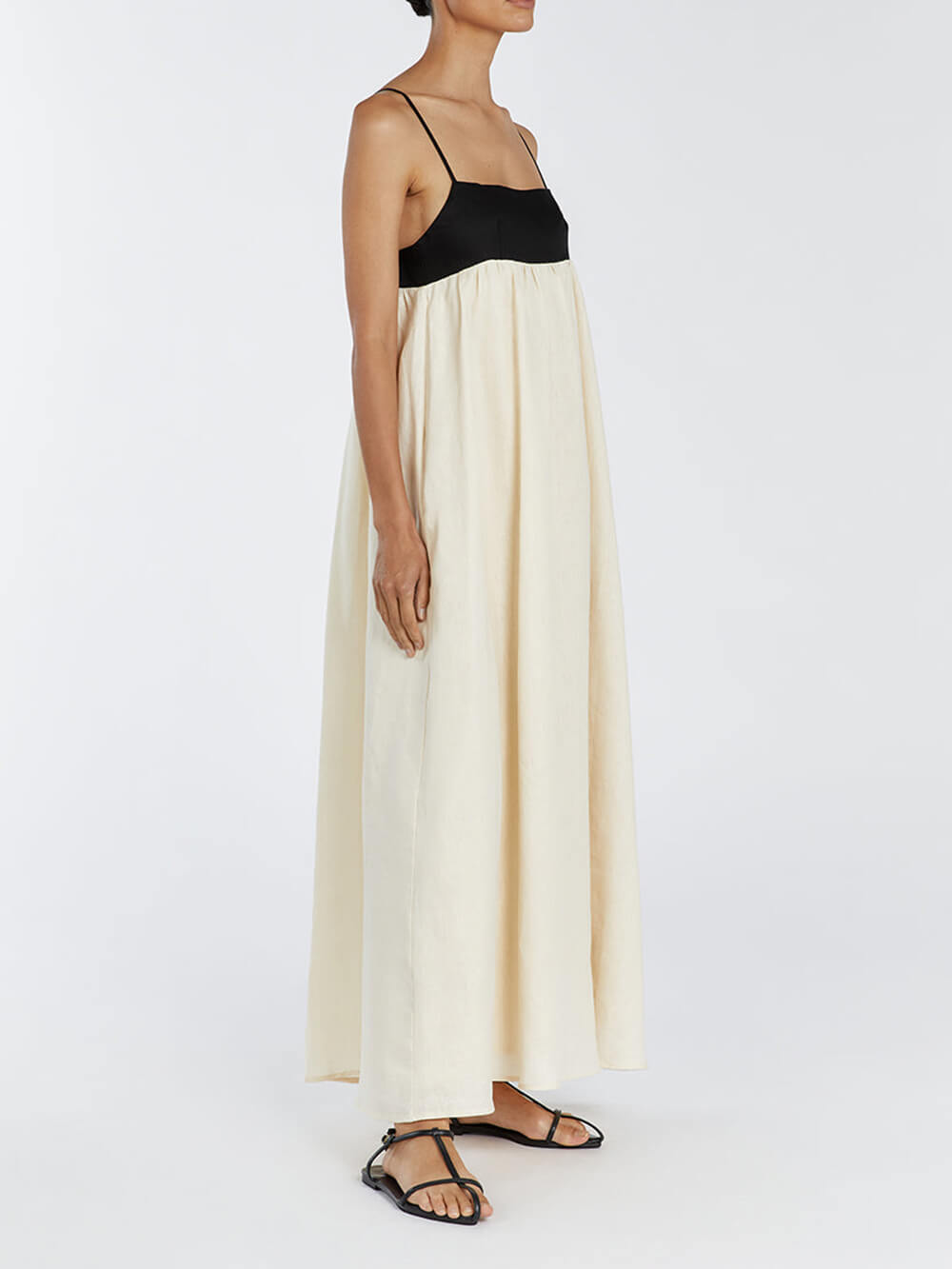 Loose Suspender Black And White Patchwork Maxi Dress-Massicos