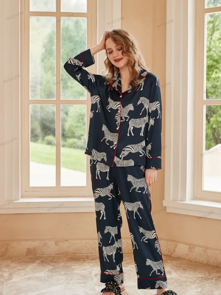 Zebra Print Ice Silk Pajama Set-Massicos