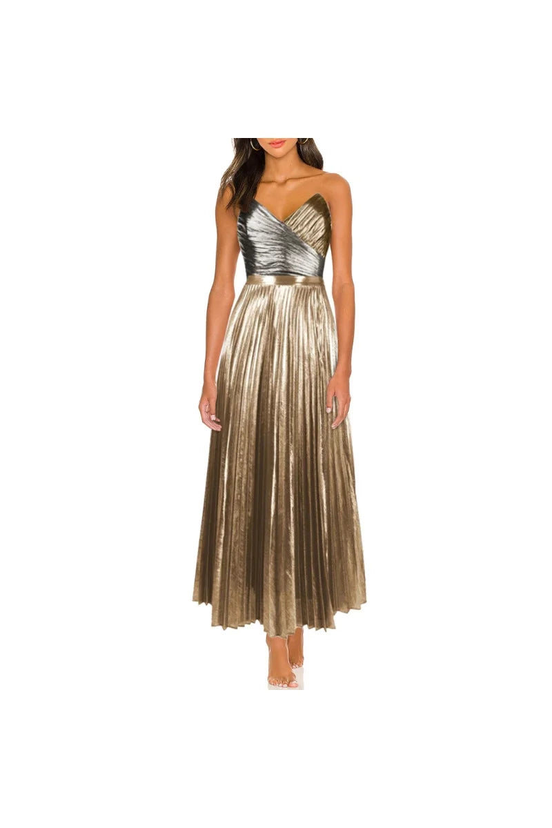 Cutout Gold Patchwork One-Piece Skirt Set-ROVOLE