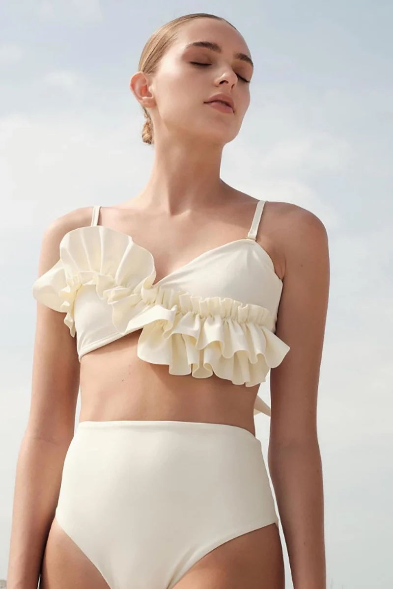 French Ruffle Solid Color Bikini Set-ROVOLE