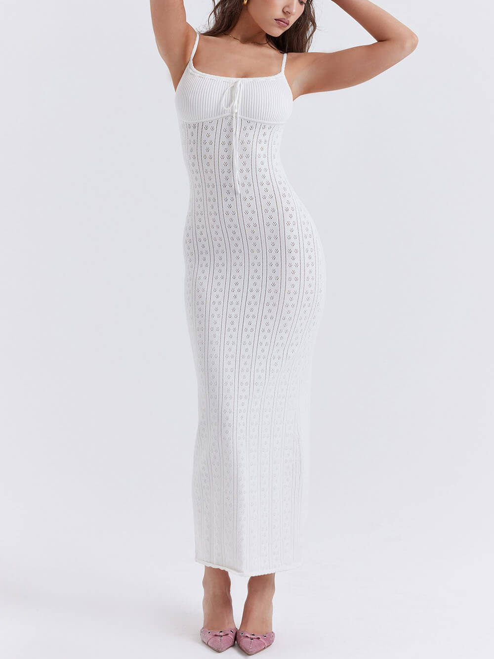 White Knit Maxi Dress-Massicos
