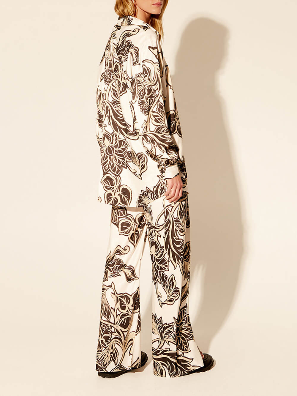 Exquisite Floral Print Elastic Loose Pocket Wide Leg Pants-Massicos