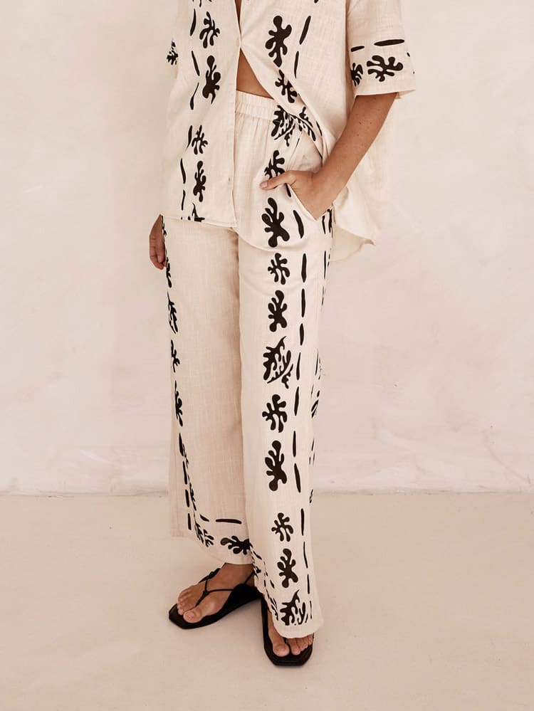 Black Printed Cream Wide Leg Pants-Set-Massicos