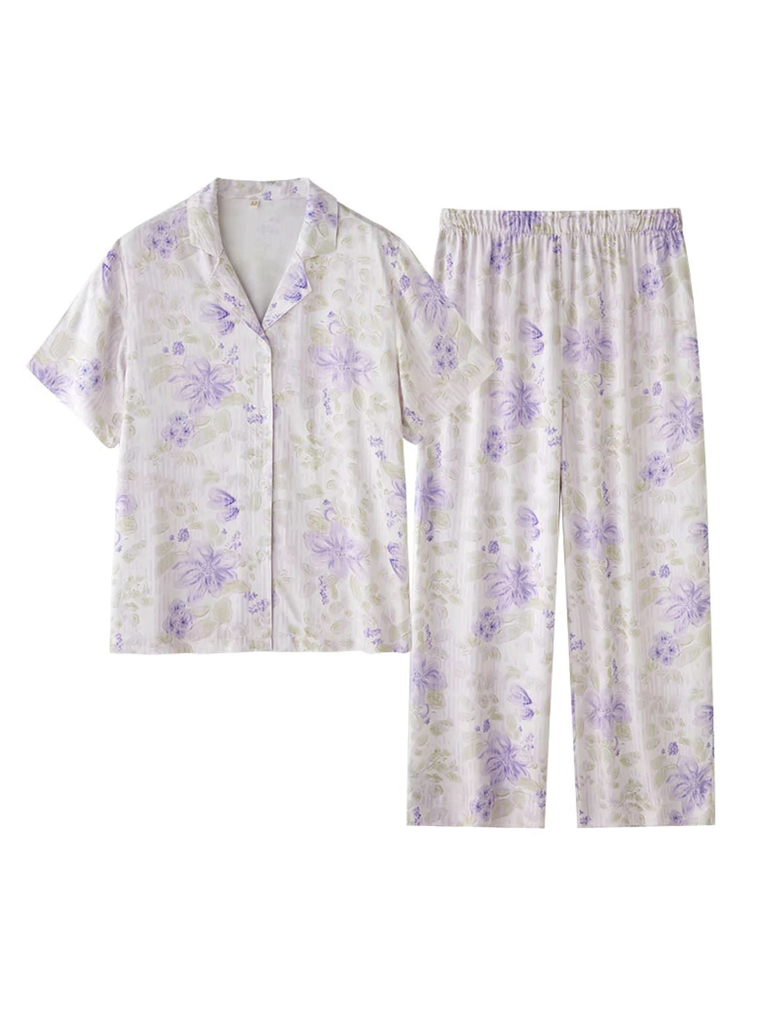 Satin Blossom Floral Print Pajama Set-Massicos