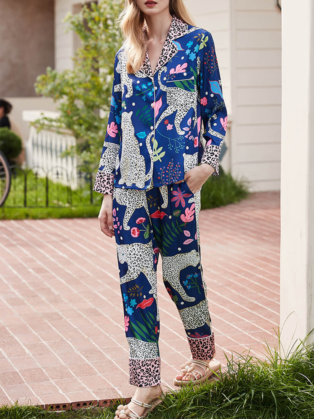 Blue Snow Leopard Print Pajama Set-Massicos