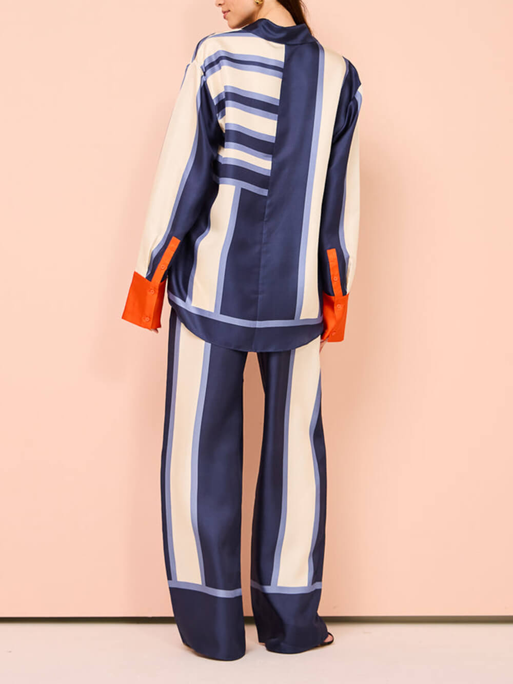 Striped Patchwork Unique Printed Elastic Waist Pocket Wide Leg Pants-Massicos