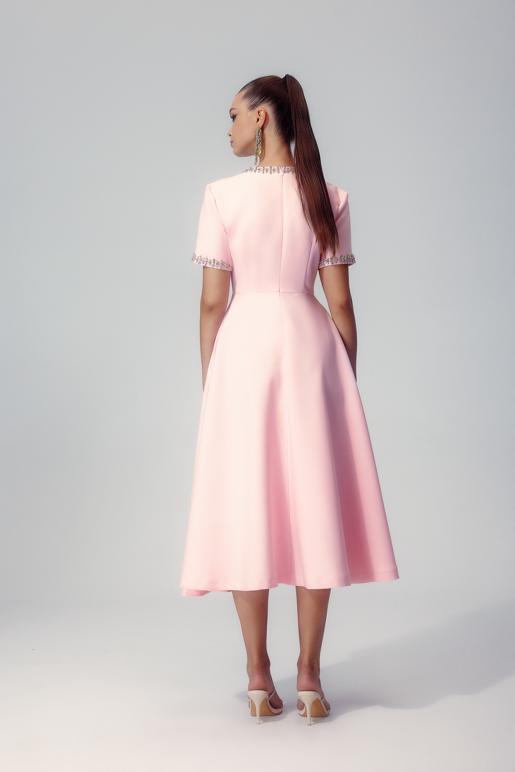Zoe Bowknot Crystal-embellished Midi Dress-ROVOLE