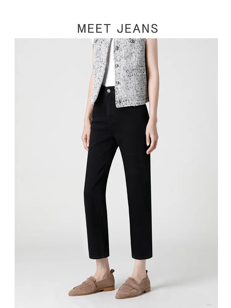 Black High-Waist Cigarette Jeans-Massicos