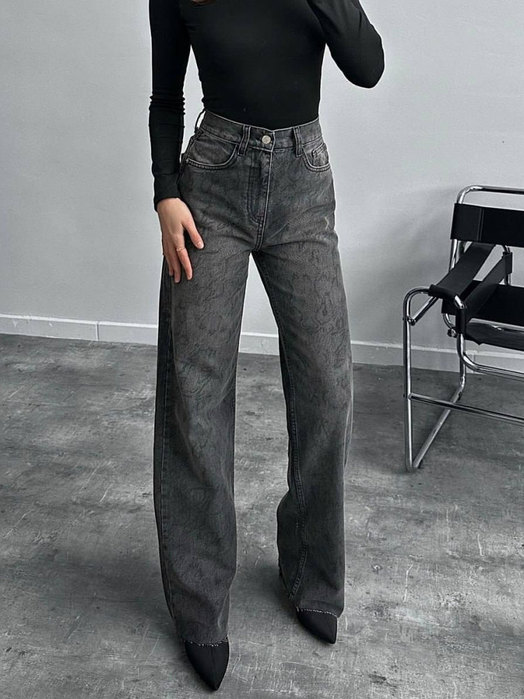 Printed Straight Leg Jeans-Massicos