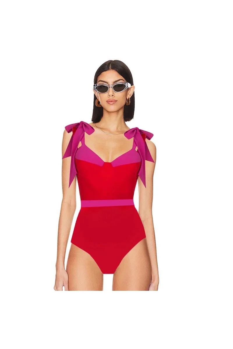 Colorblock Bow Tie Bikini Swimsuit Set-ROVOLE