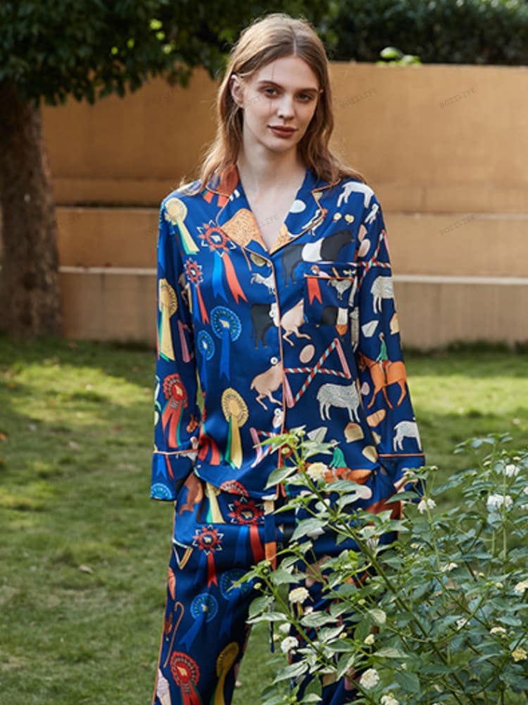 Cute Cartoon Animal Print Long Sleeve Pajama Set-Massicos