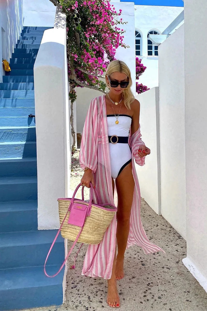 Black White Contrast Luxe Resort Swimsuit-ROVOLE