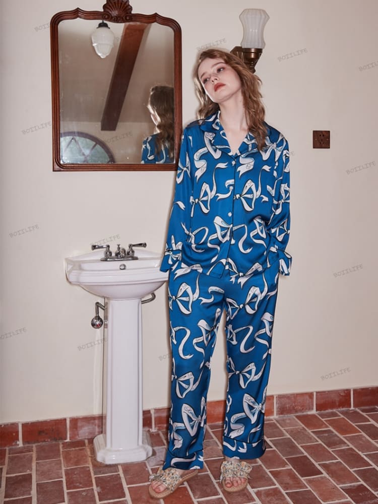 Bow Pattern Ice Silk Pajama Set-Massicos