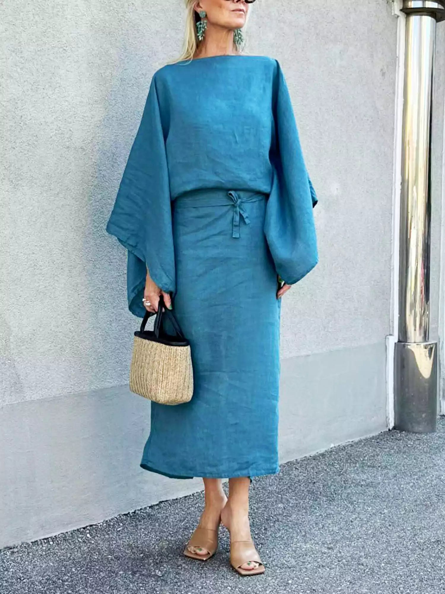 Crimson Linen Breeze Kimono Dress-Massicos