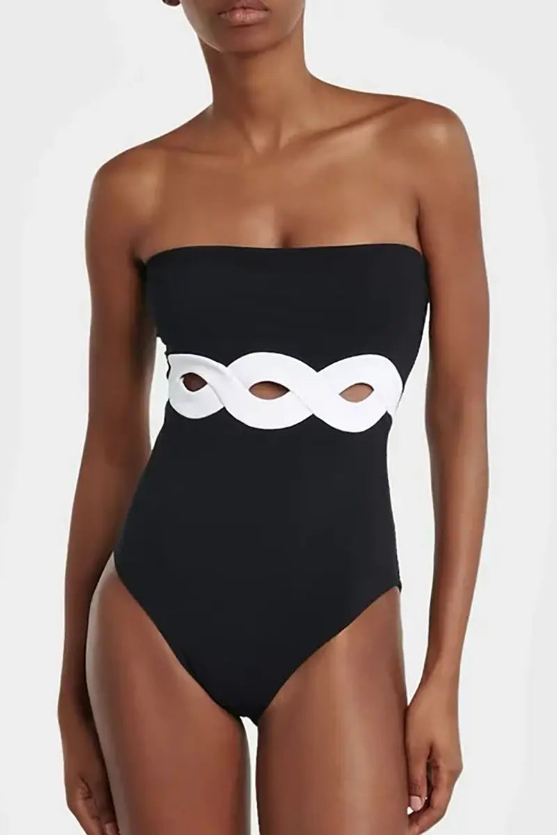 Colorblock One Piece Swimsuit Set-ROVOLE