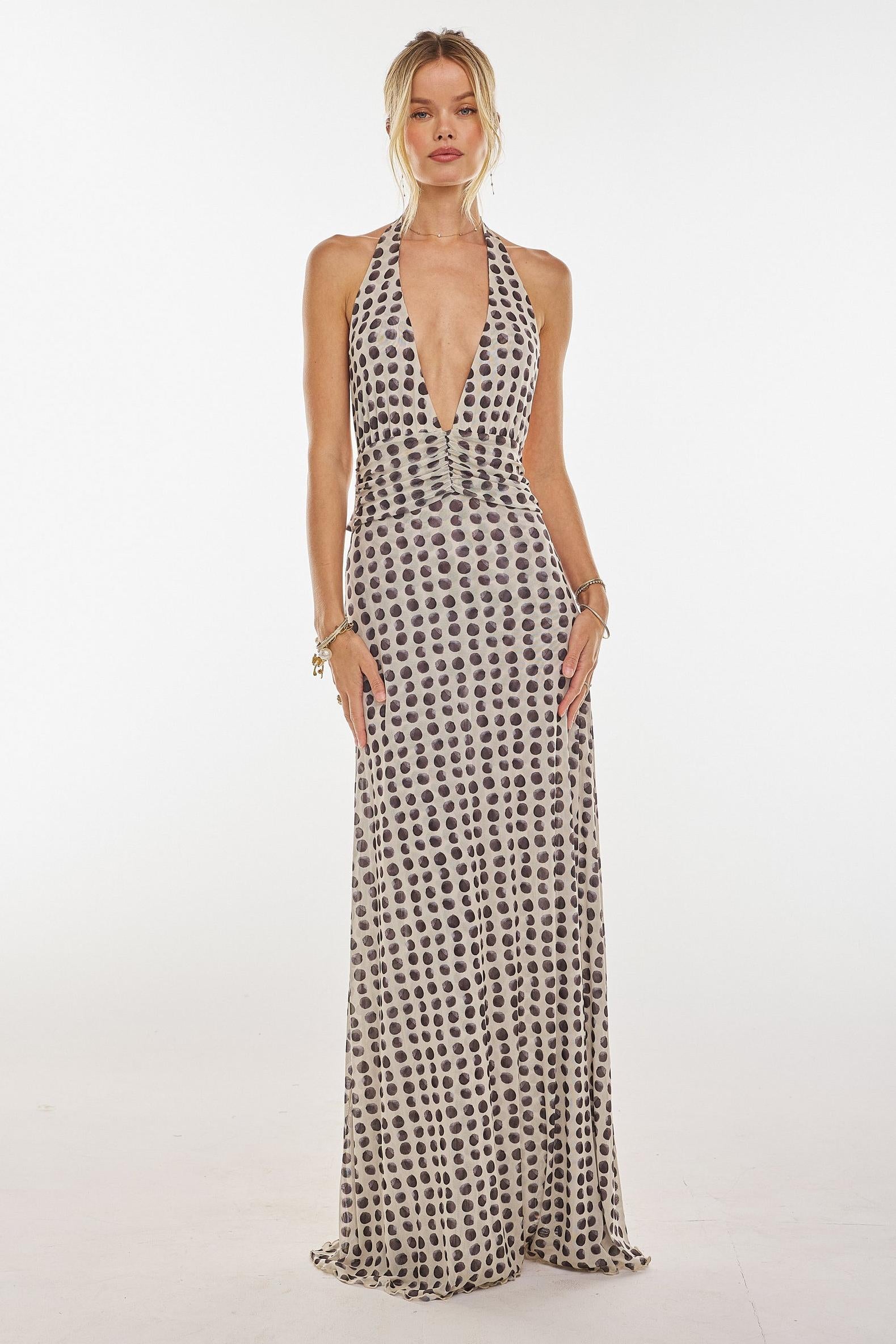 Camoni Polka Dot Diary Maxi Dress-ROVOLE