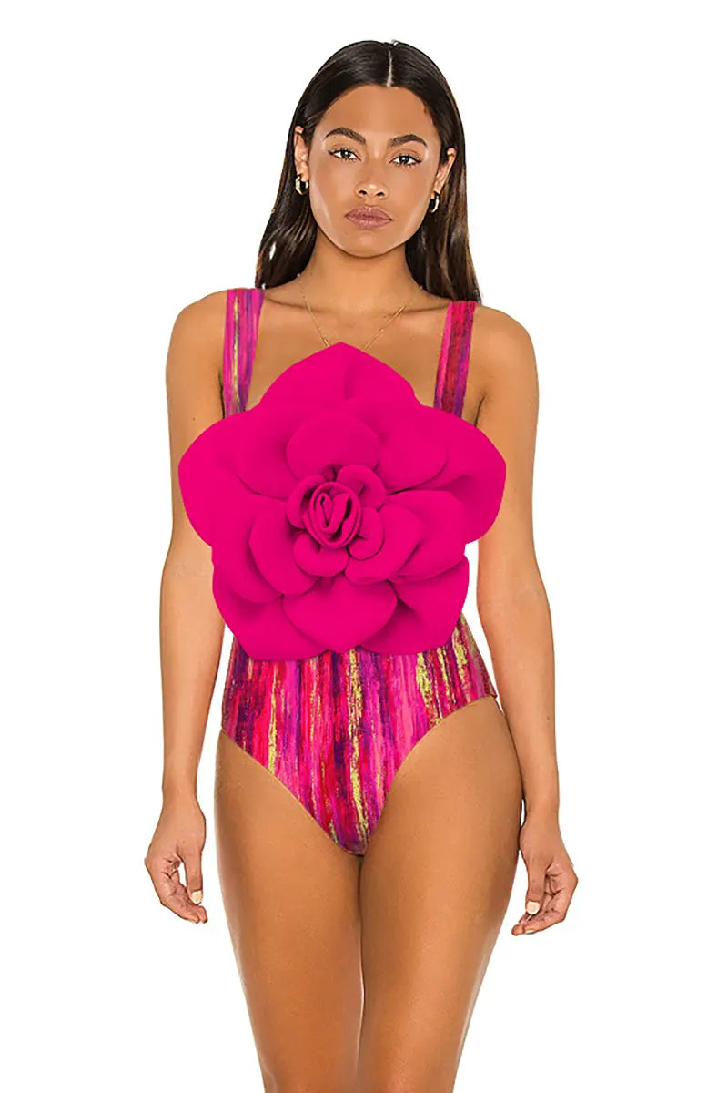 Floral Front Decor Printed One Piece Swimsuit Set-ROVOLE