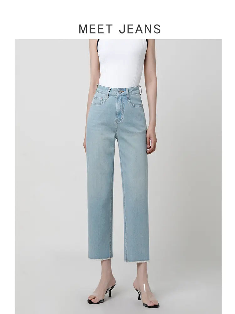 Light Blue Slim Straight Jeans-Massicos