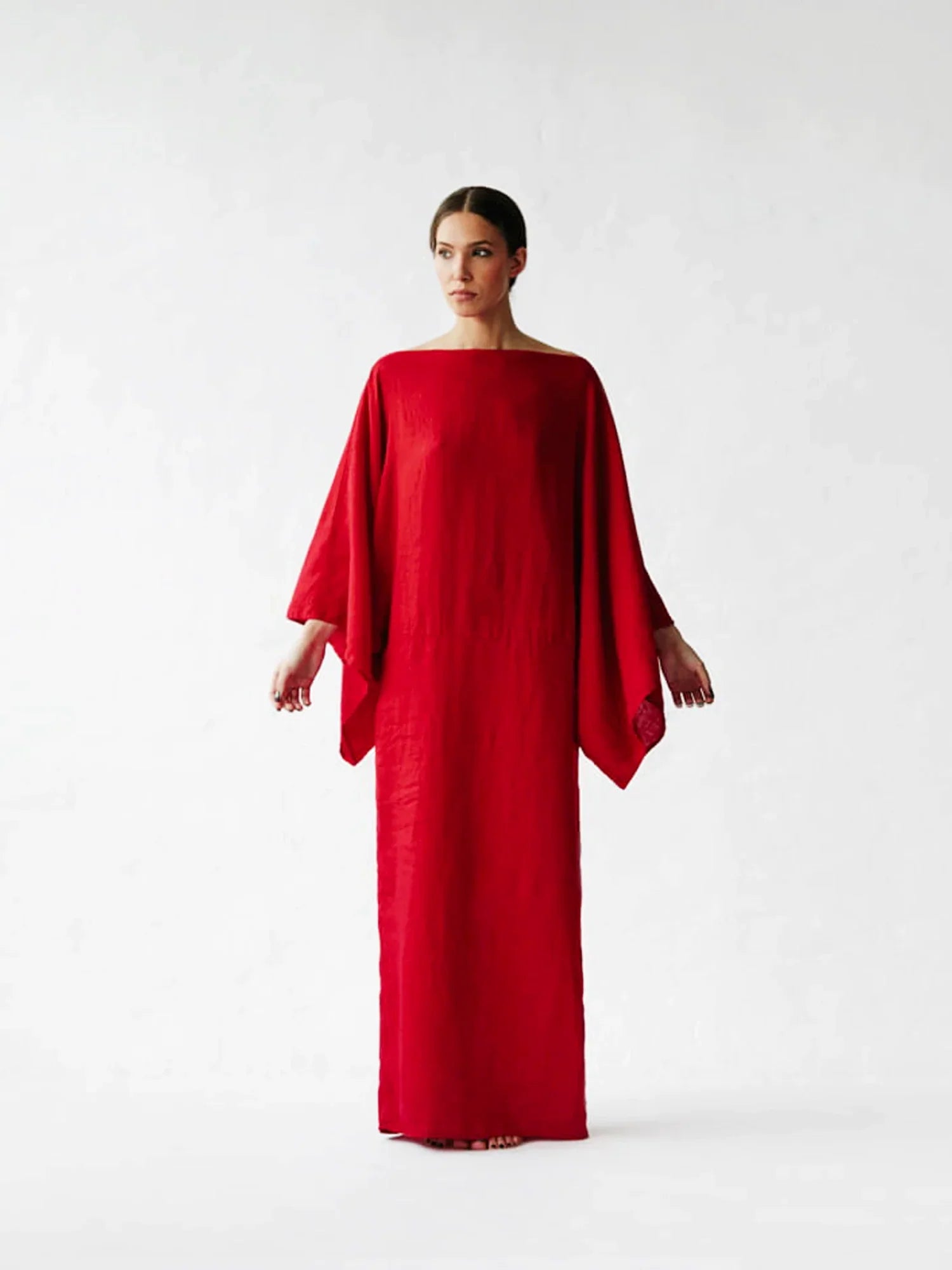 Crimson Linen Breeze Kimono Dress-Massicos