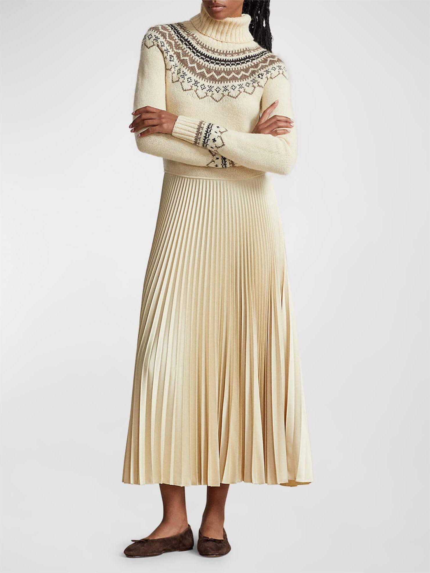Hybrid Sweater-Pleated Turtleneck Dress-Massicos