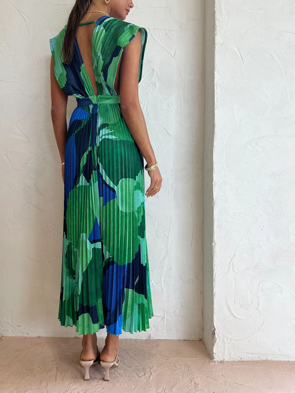 Pleated Sleeveless Lounge Dress Long Dress-Massicos