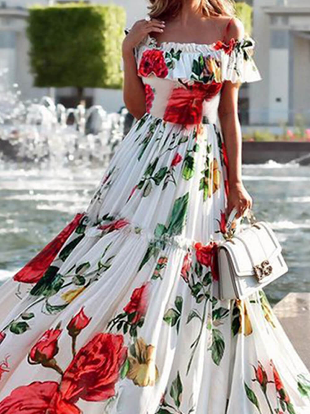 Printed One-Shoulder Dress Prom Gowns-Massicos