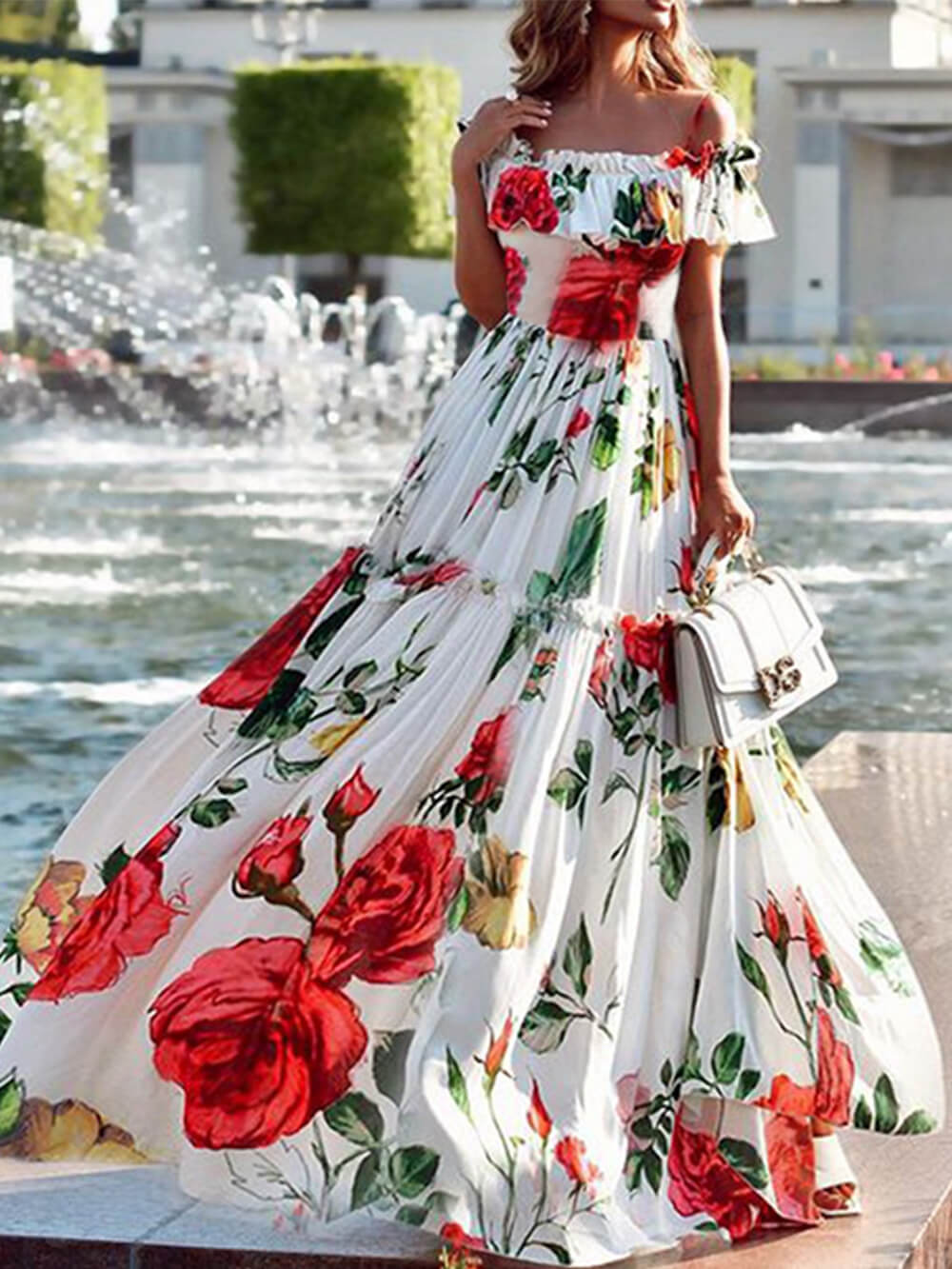 Printed One-Shoulder Dress Prom Gowns-Massicos