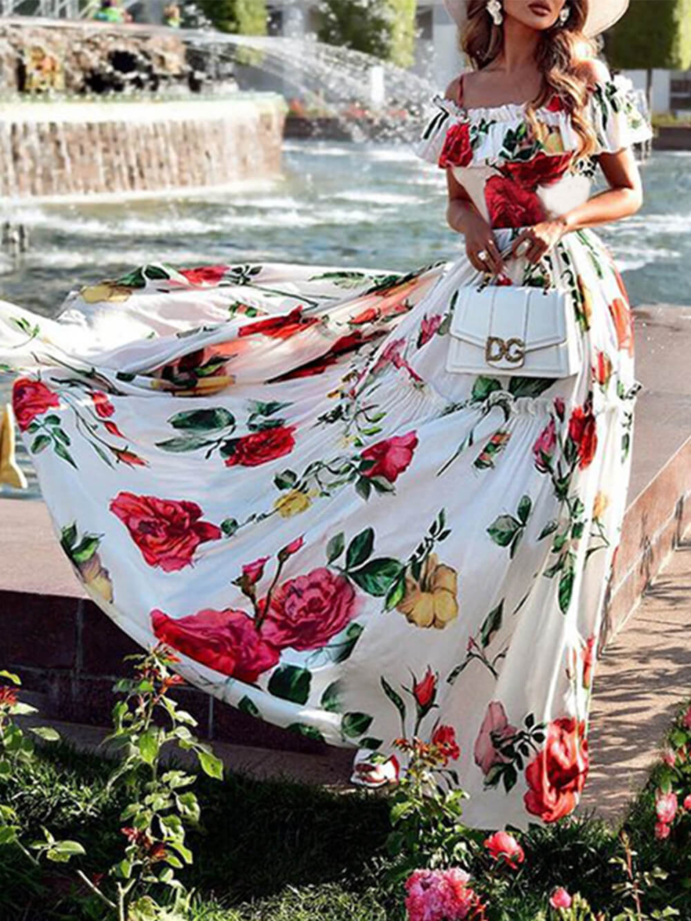 Printed One-Shoulder Dress Prom Gowns-Massicos