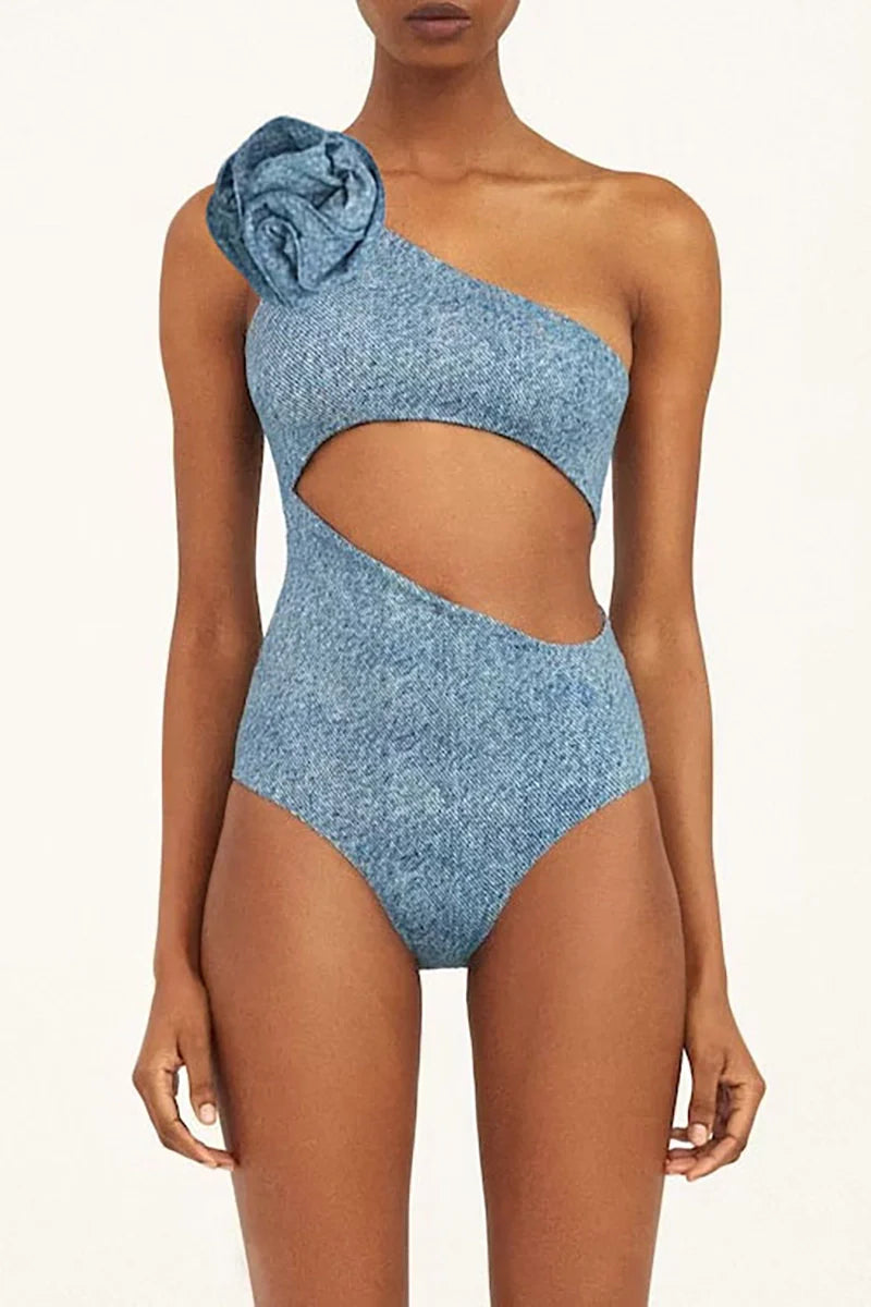 3D Floral One-Shoulder Sexy Monokini-ROVOLE