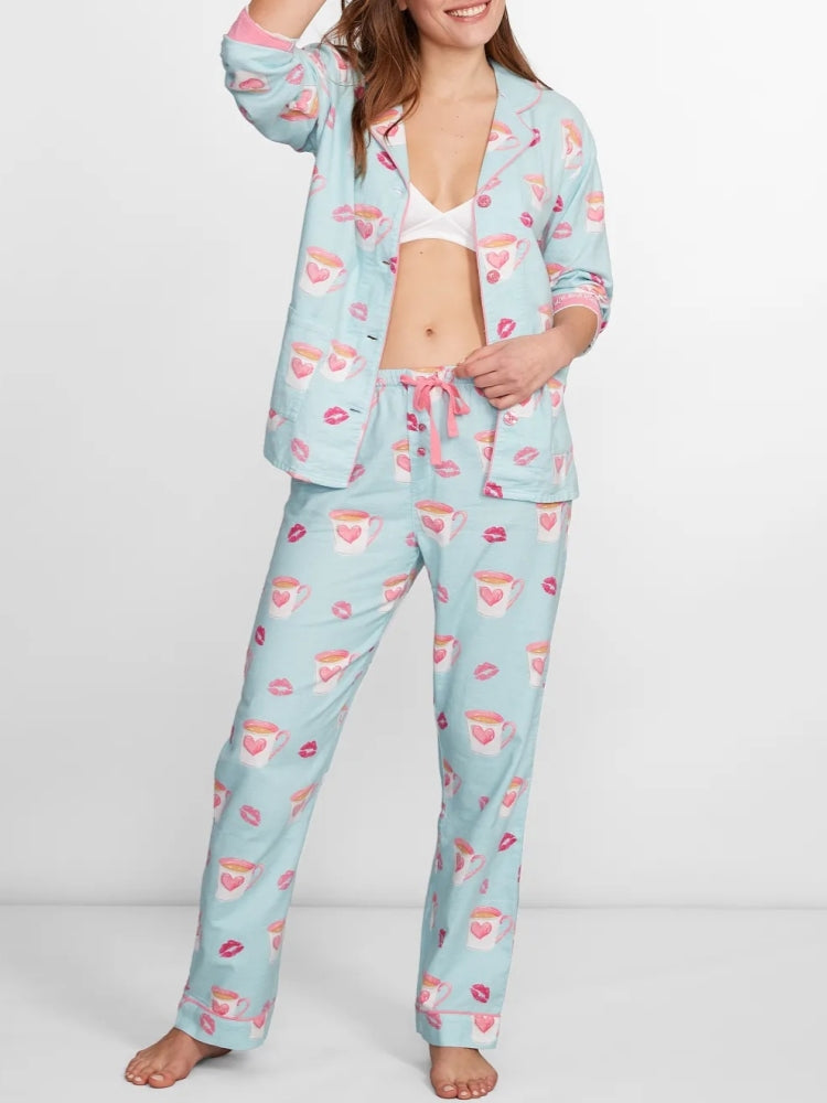 Heart and Lip Print Pajama Set-Massicos