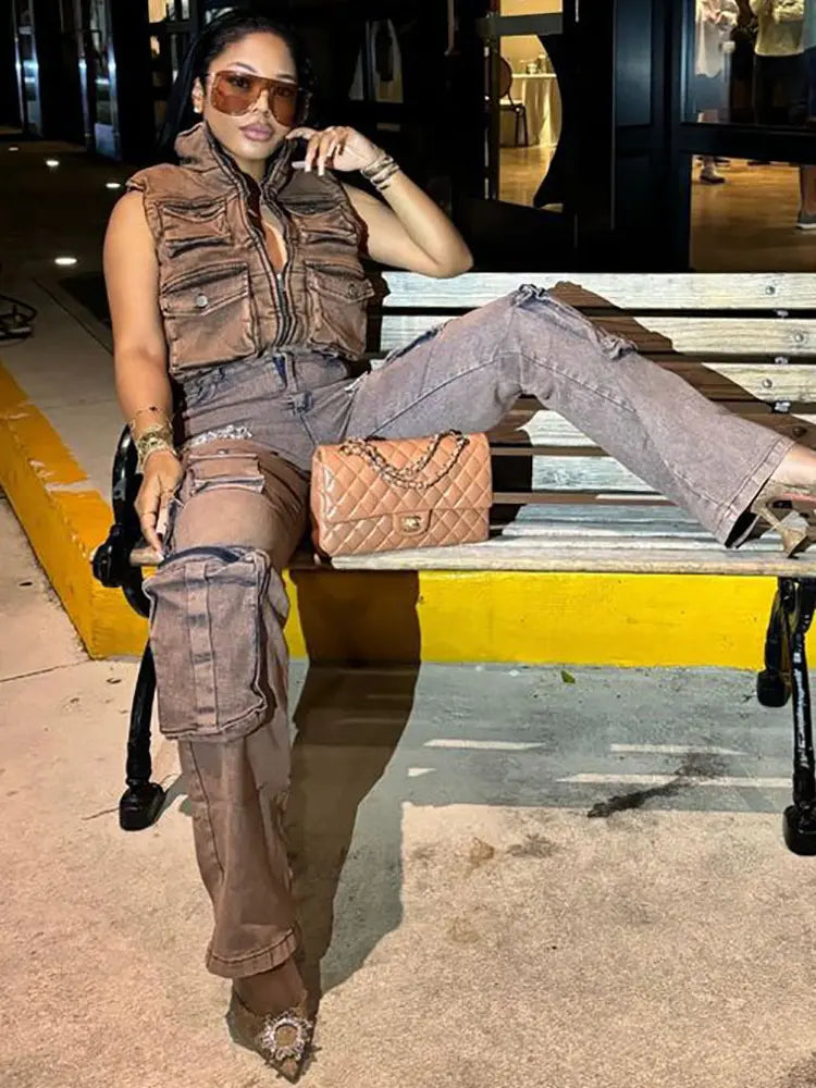 Trendy Fringe Cargo Jeans-Massicos