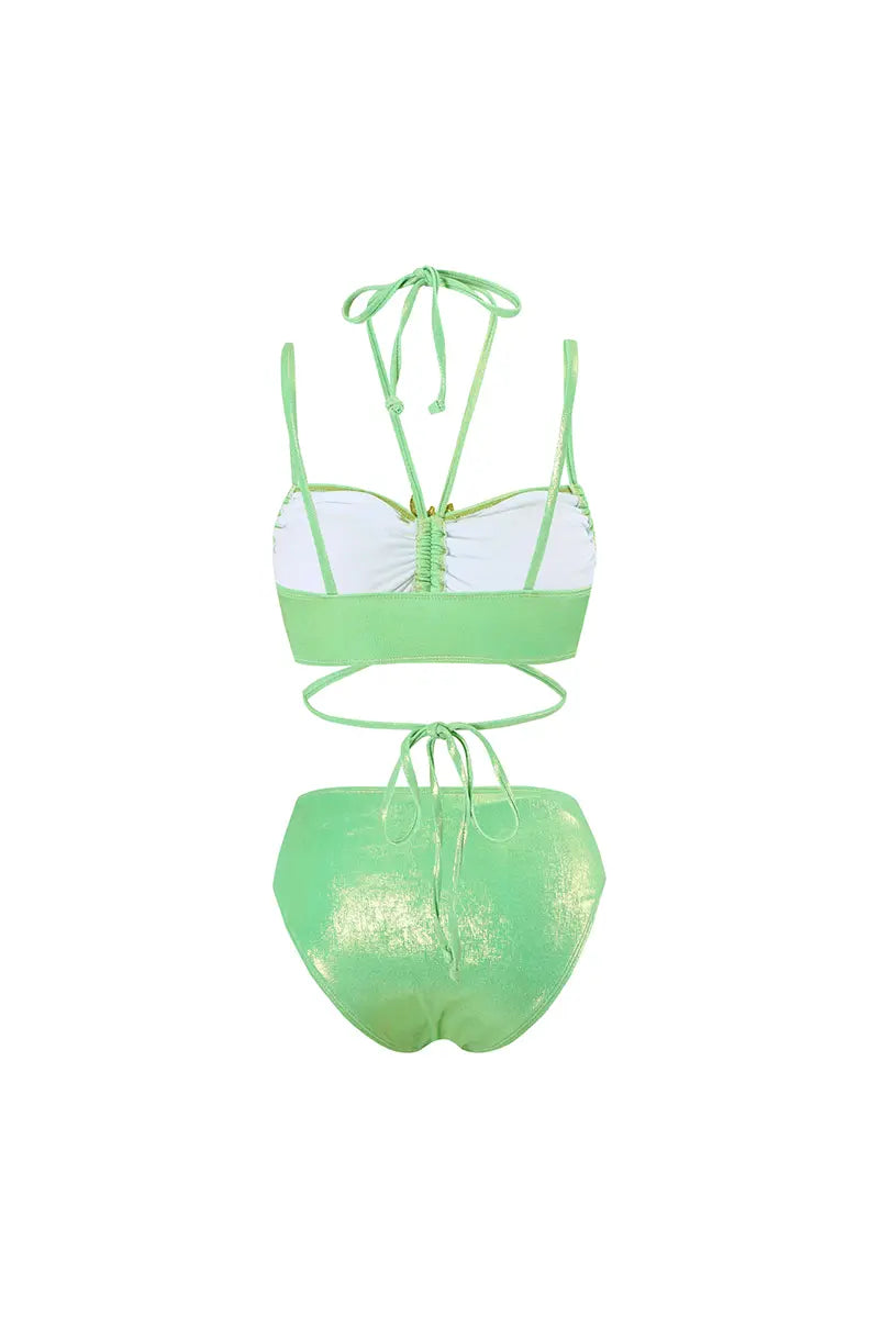 Mint Green Rhinestone Halter Bikini Set-ROVOLE