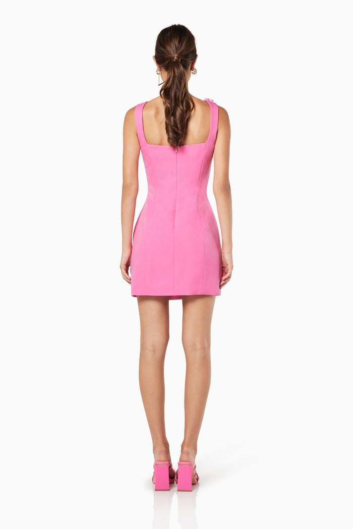 Solid Color 3D Floral Strap Mini Dress-ROVOLE