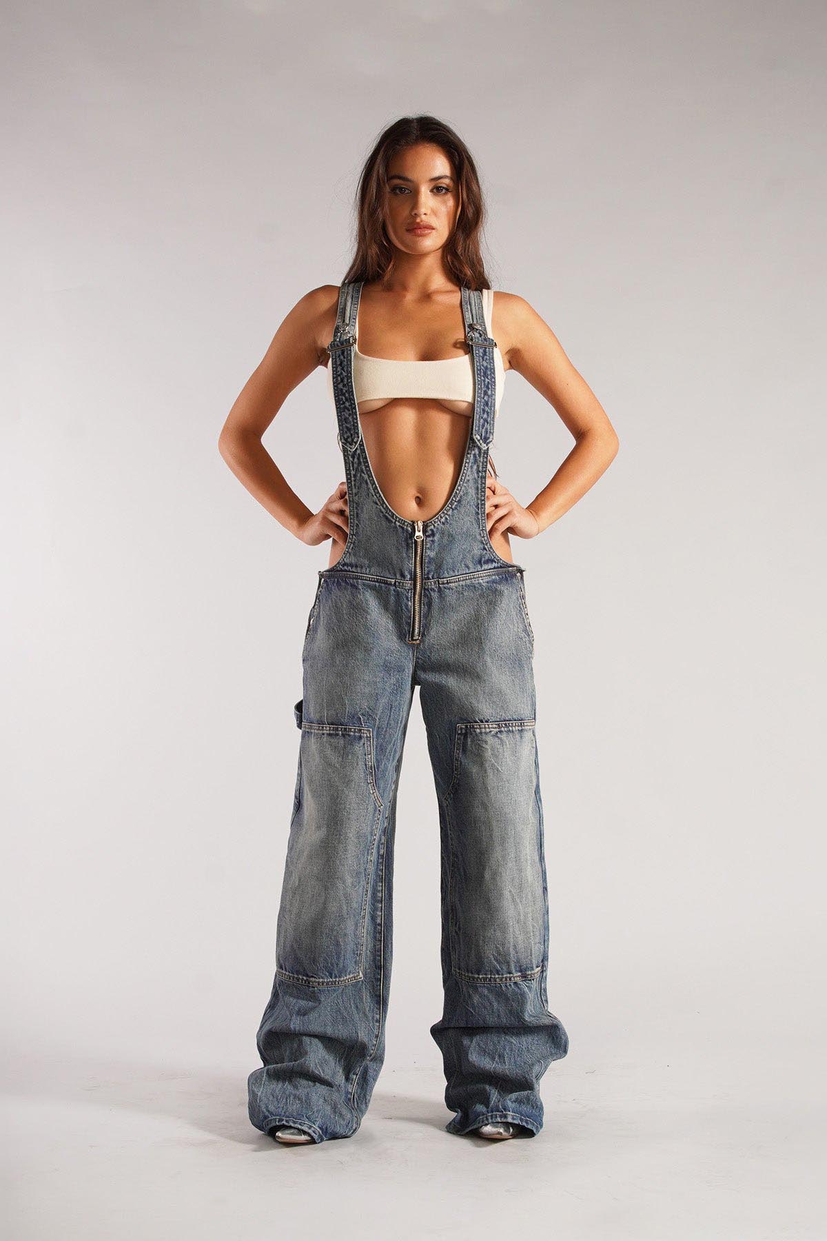 Chic Utility Denim Jumpsuit-ROVOLE
