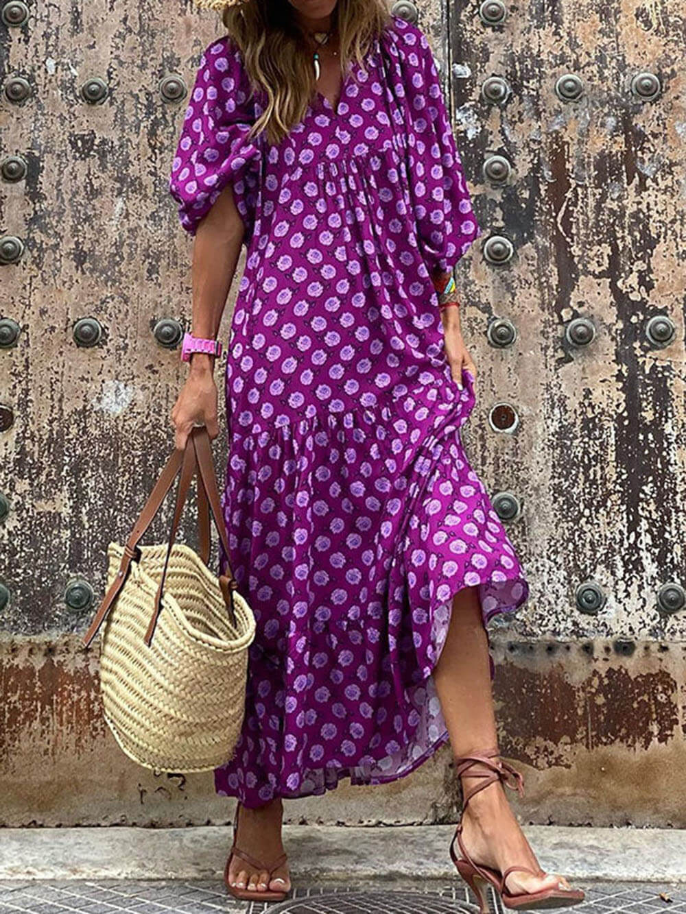 Bohemian Printed Maxi Dress-Massicos