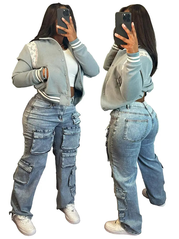 Stretch Denim Cargo Pants-Massicos