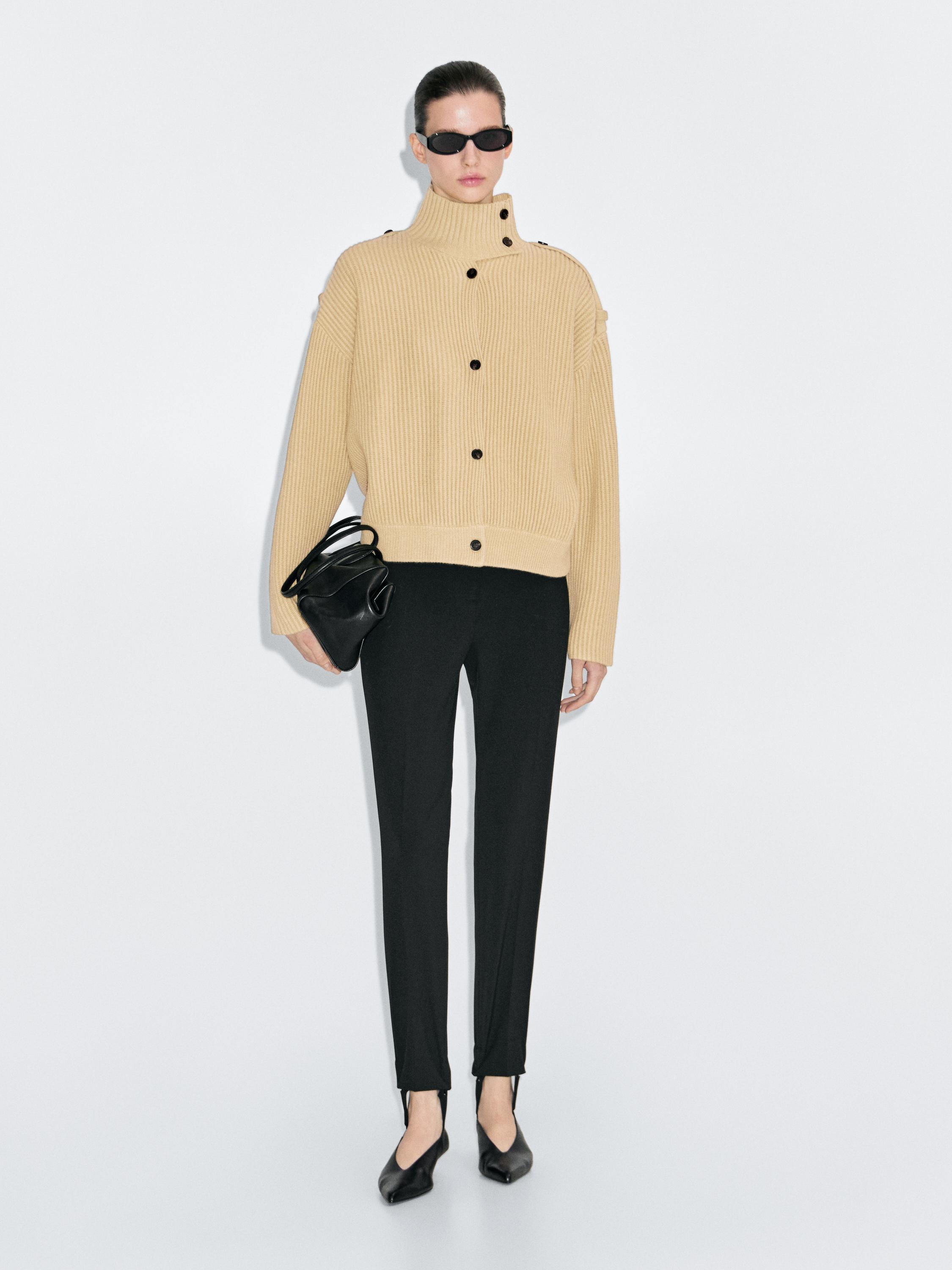 100% wool turtleneck knit cardigan