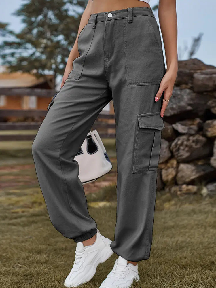 Elastic-Cuffed Versatile Cargo Denim Pants-Massicos