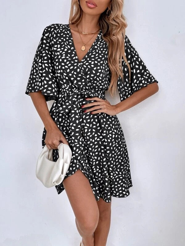V-neck Waist Fashion Versatile Boho Dress-Massicos