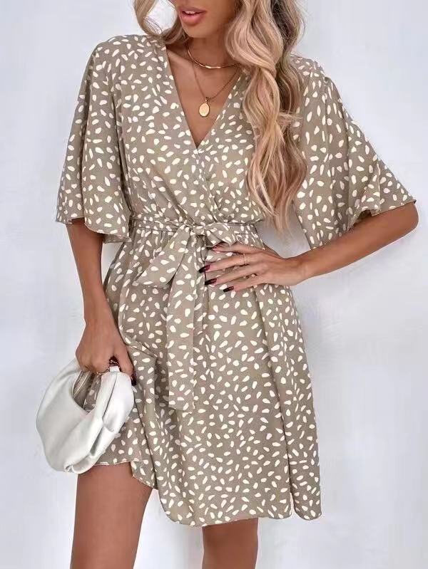 V-neck Waist Fashion Versatile Boho Dress-Massicos