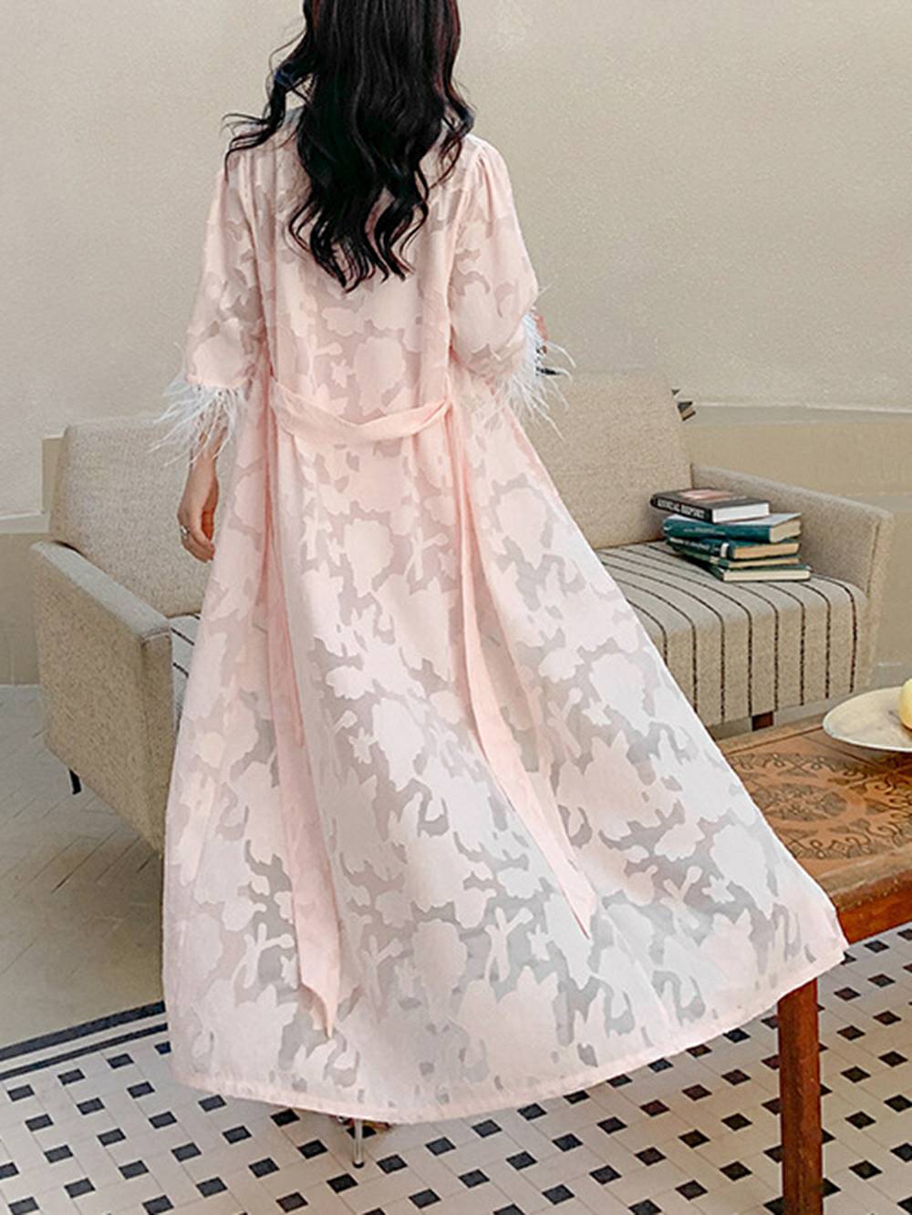 Feather Trimmed Bridal Robe-Massicos