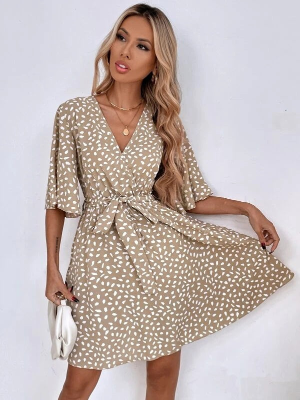 V-neck Waist Fashion Versatile Boho Dress-Massicos