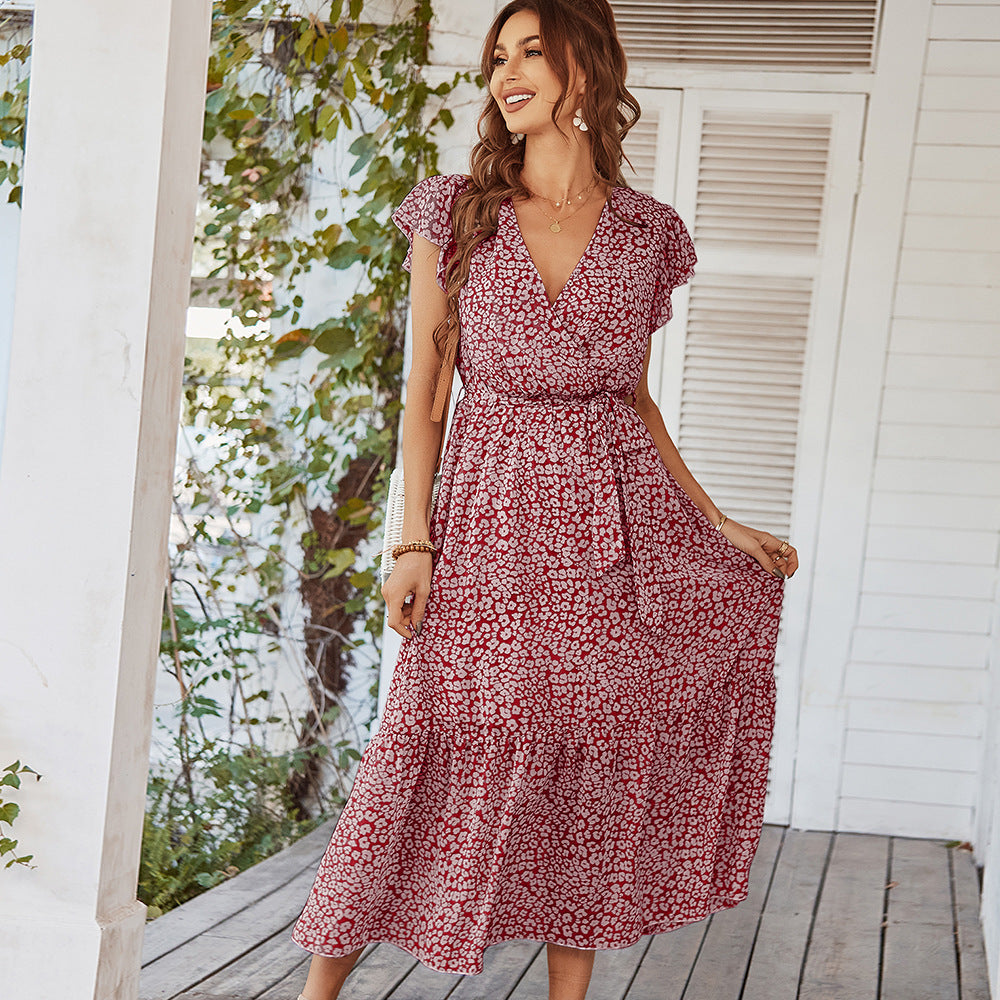 Deep V Sexy Polka Dot Casual Long Dress-Massicos